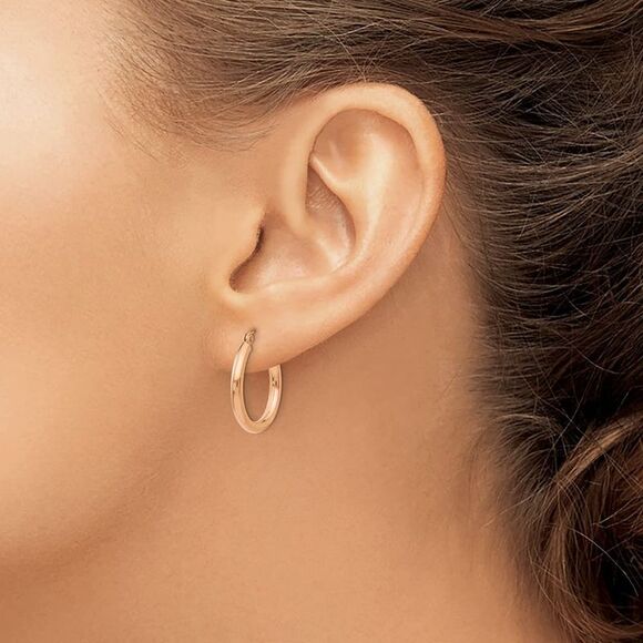 Kazi Luxury 14k Rose Gold Polished 2.5mm Lightweight Tube Hoop Earrings
